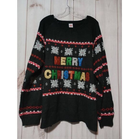 Holiday‎ Time Sweater Ladies 3x Black Merry Christmas - Picture 1 of 7